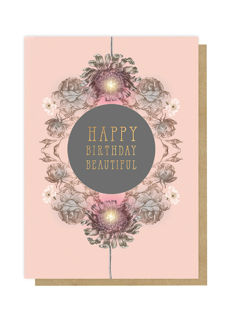 papaya rose circle feminine birthday greeting card front