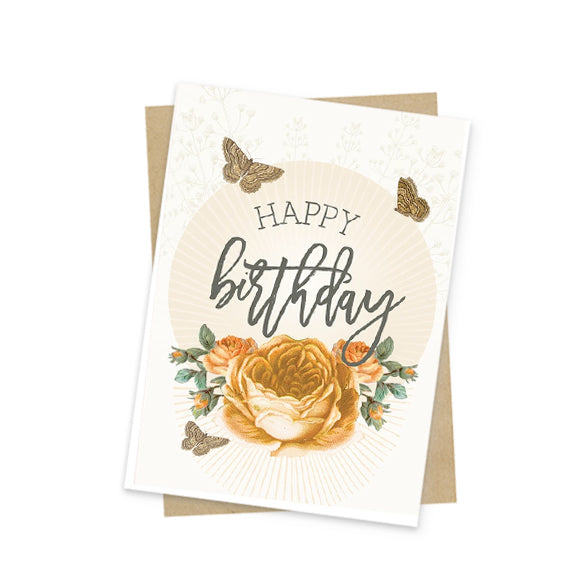 Yellow birthday roses mini greeting card front