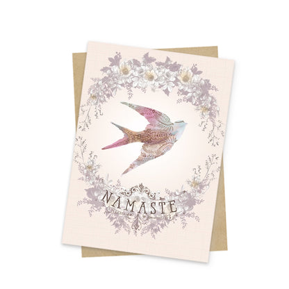 Namaste flight mini greeting card front