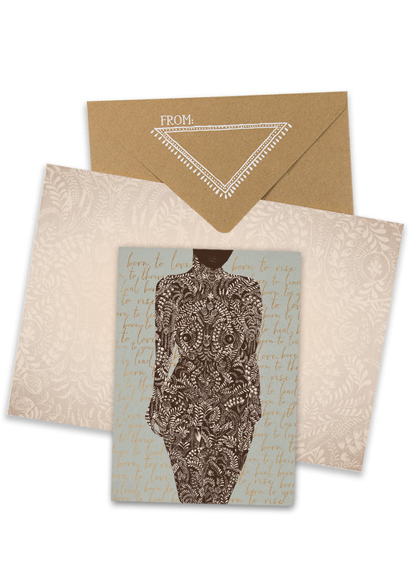 living woman greeting card with envelope