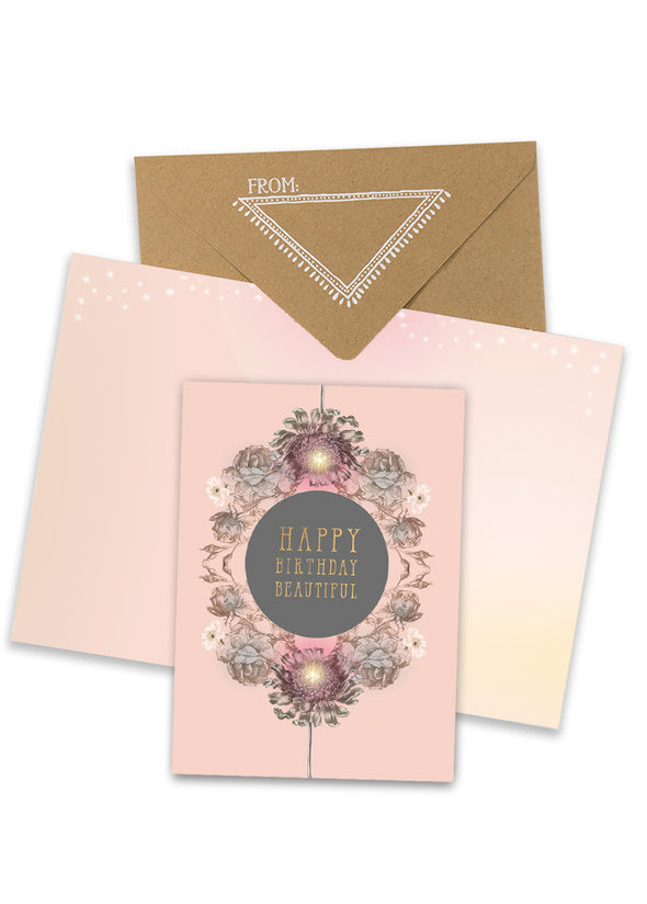 papaya rose circle feminine birthday greeting card  collage